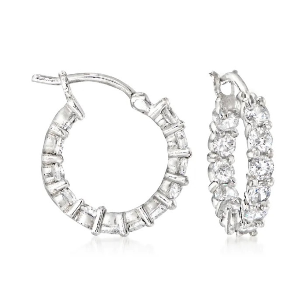 1.80 ct. t.w. CZ Hoop Earrings in Sterling Silver. 5/8"